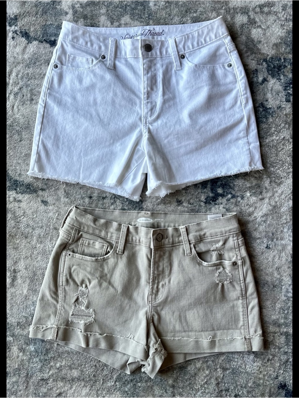 Universal Thread White & Taupe Denim Shorts Set - High-Rise Frayed